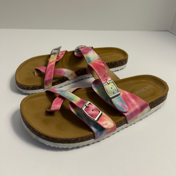 Steve Madden Pink Tie Dye Crisscross Platform Sandals for Girls Size 4 Beach! - Picture 2 of 5